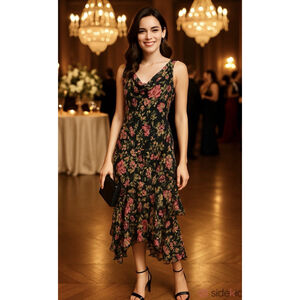 Vintage Majick Bias Cut Floral Layered Hem Dress Sz XL 90’s Y2K Fairy Whimsigoth